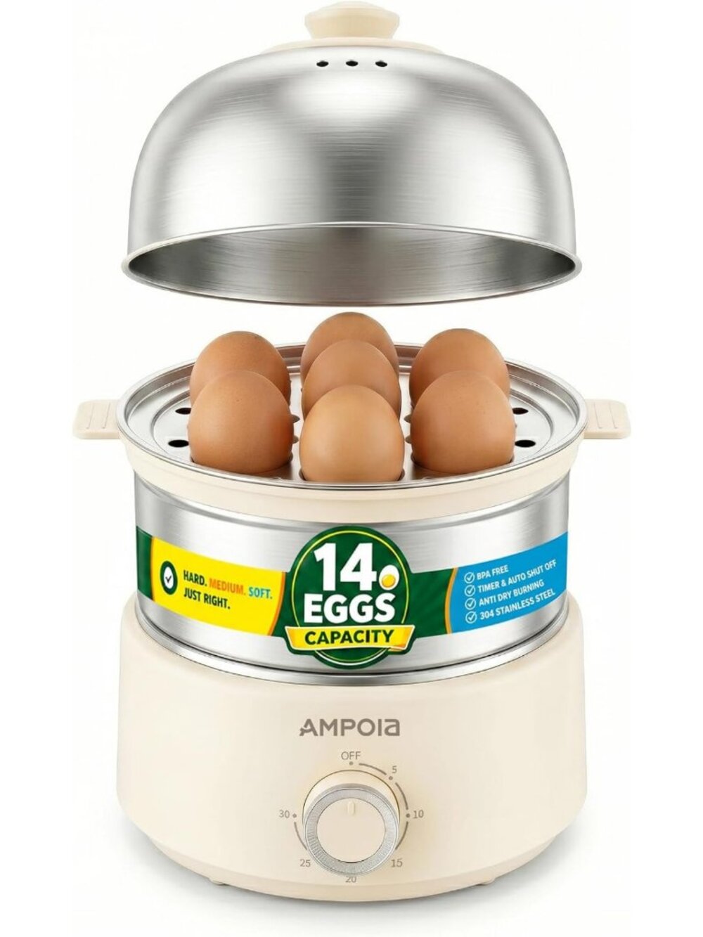 14-Egg Electric Egg Cooker, 350W Rapid Boiler with Timer & Auto Shut-Off